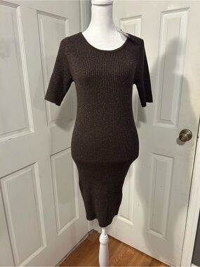 NWT Michael Stars Shimmery Ribbed Knit Dress in Dark Brown